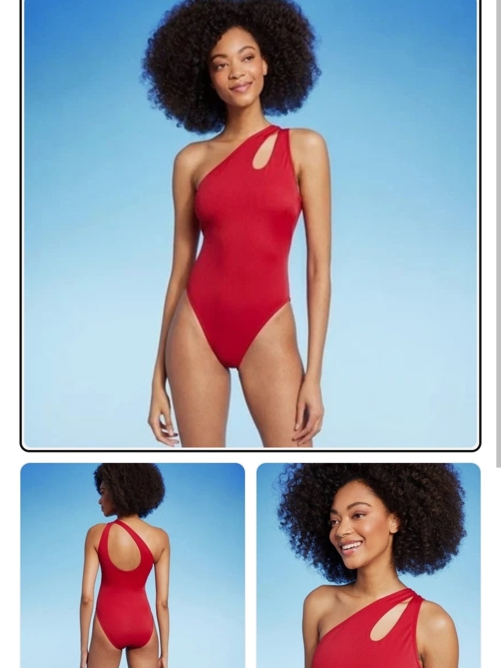Shade & Shore Red One-Shoulder Cutout One-Piece Swimsuit